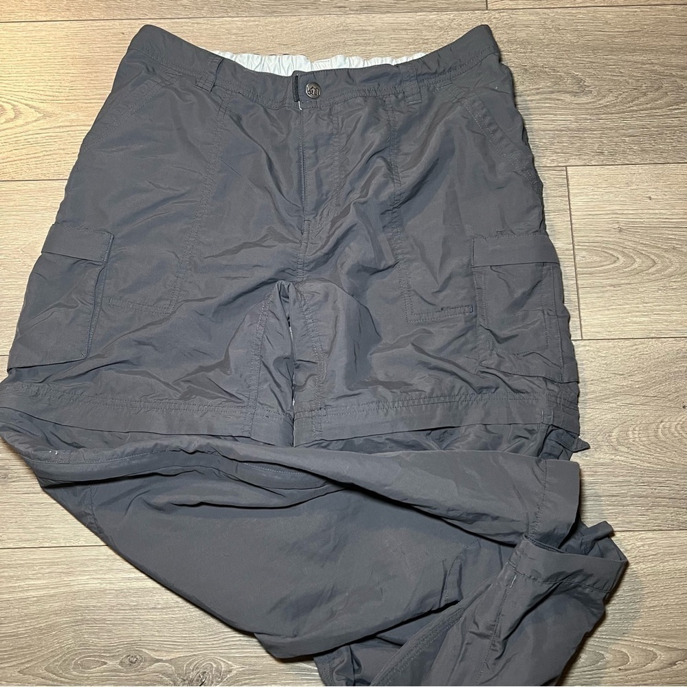 REI Gray Convertible Pants Shorts Womens Sz 14 Petite Elastic Waist Zip Fly - Picture 2 of 14